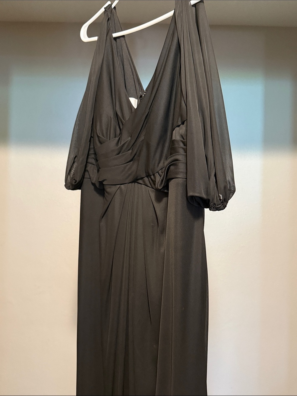 Azazie Black Long Sleeve V-Neck Evening Gown